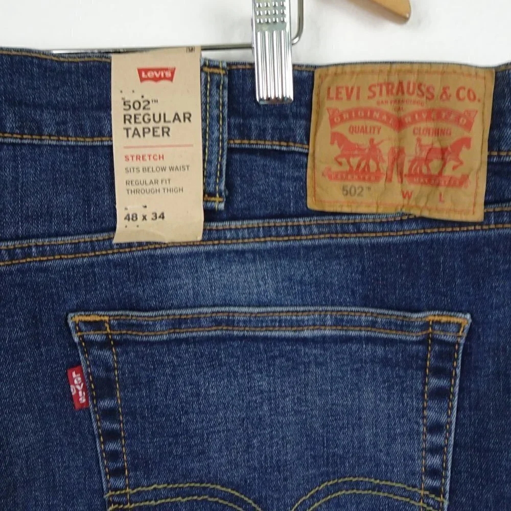 Levi's 502 Taper Jeans Big Men's Size 48x34 Blue Stretch Denim Regular Fit